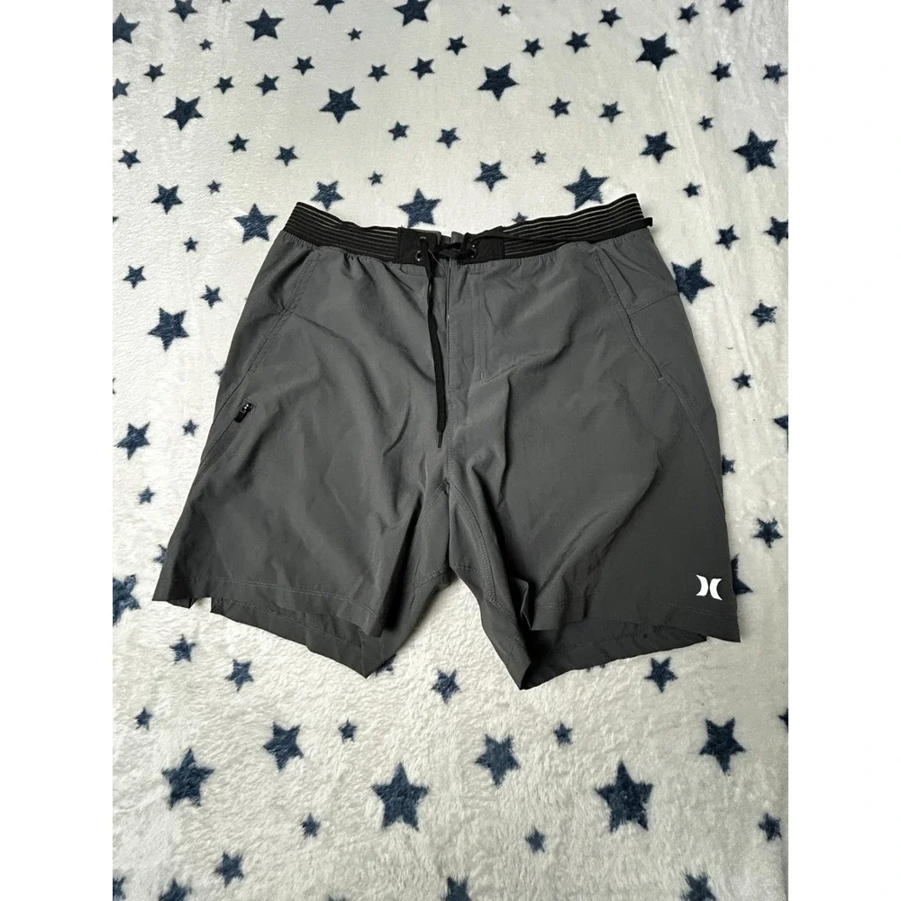 Hurley Mens Large Gray Board Shorts Stretch Swim Surf Quick Dry Performance